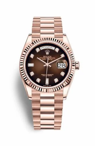 Rolex Day-Date 36 Everose Gold / Fluted / Brown Ombré-Diamond / President 128235-0037 (M128235-0037)